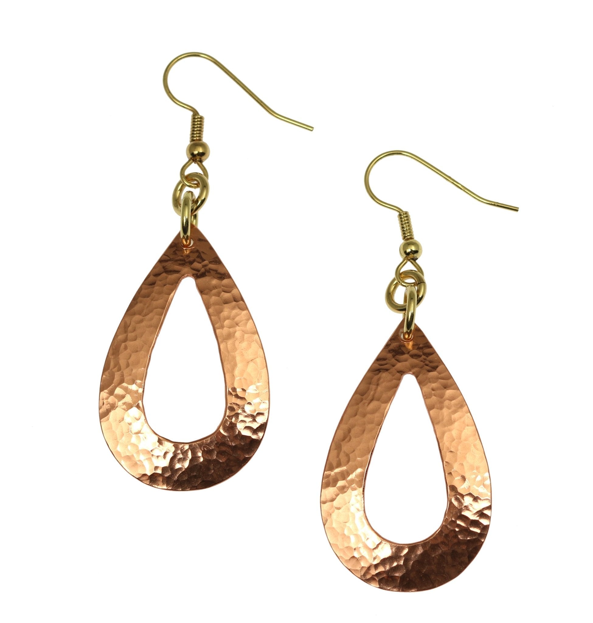 Handmade Hammered Copper Open Teardrop Earrings for Women - Boho Chic Dangle Earrings - Lightweight Hypoallergenic Jewelry - Perfect for Parties, Weddings & Everyday Wear