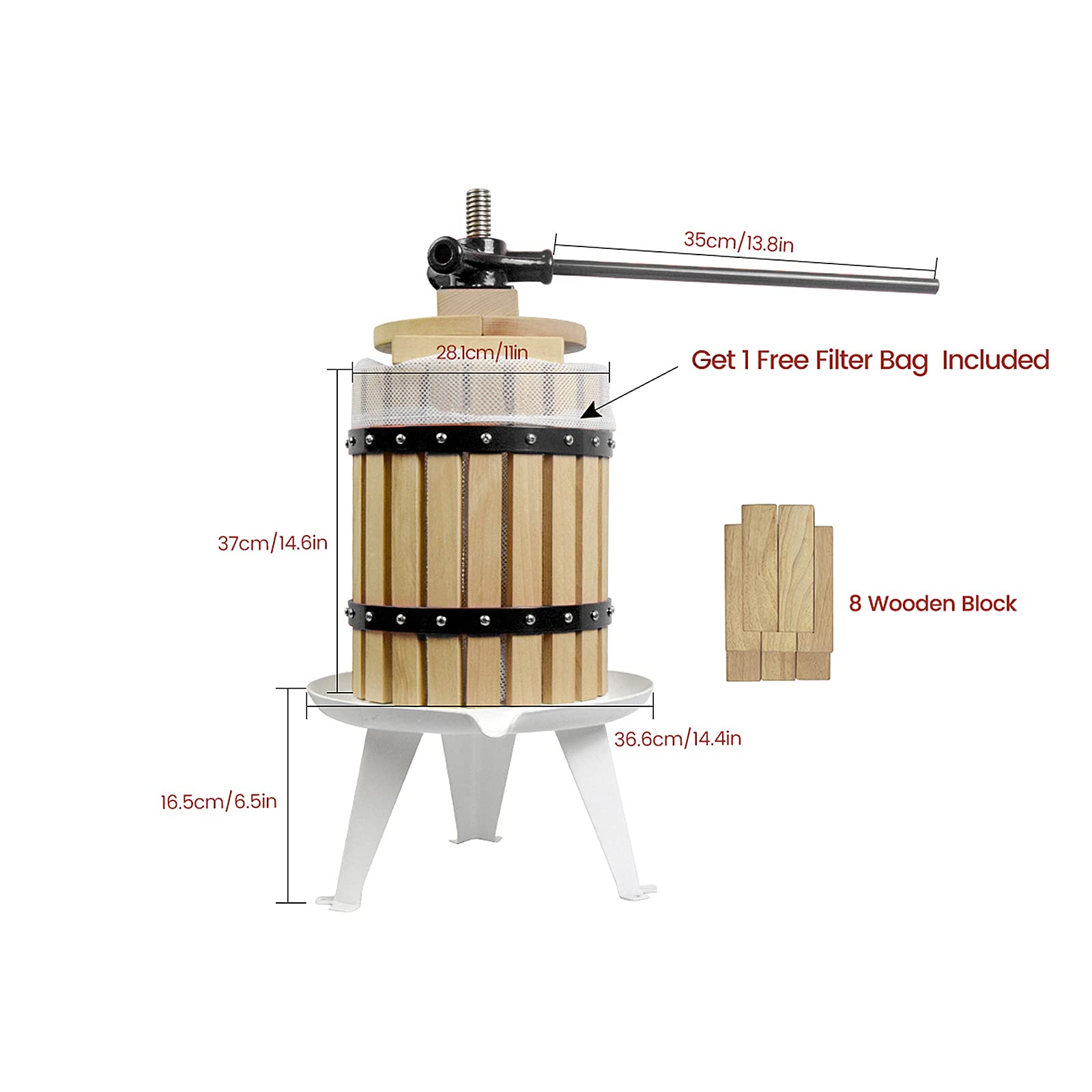Premium 4.75 Gallon Apple Cider Press with Fruit Crusher & Stand - Stainless Steel Wine Making Kit for Home Brewing, Juicing Apples & Fruits - Perfect for DIY Cider, Wine & Juice Production