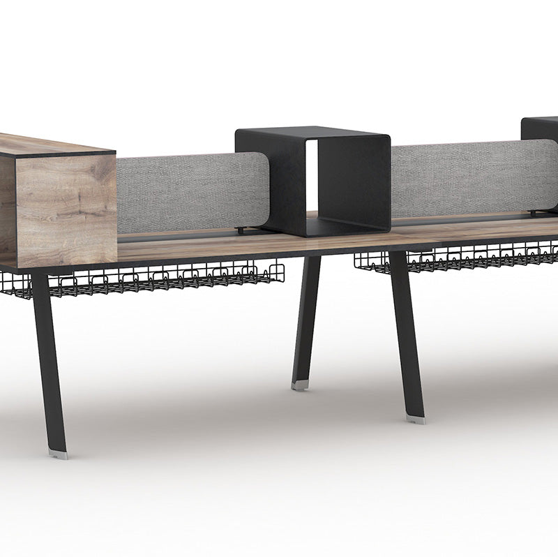 ARTO 6-Person Double-Sided Workstation Desk 5.0M in Warm Oak & Black - Perfect for Office, Conference Room & Collaborative Workspaces