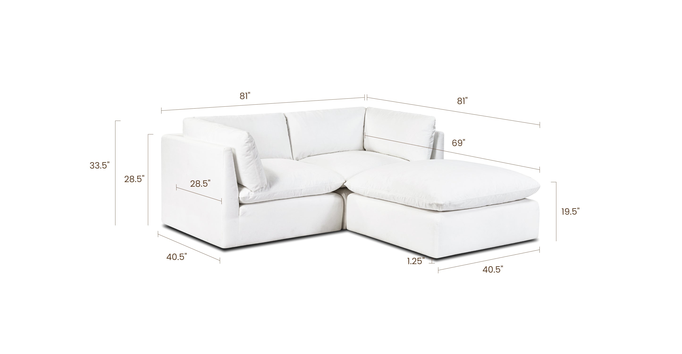 3-Seat Davos Modular Sectional Sofa - Modern L-Shaped Couch for Living Room, Lounge & Small Spaces - Soft Fabric Upholstery with Reversible Chaise