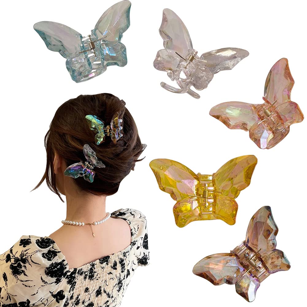Butterfly Hair Clips for Women - 5 Pack Non-Slip Strong Hair Claws for Thick or Thin Hair - Fashion Hair Accessories for Girls & Women - Perfect for School, Work, Parties and Everyday Use