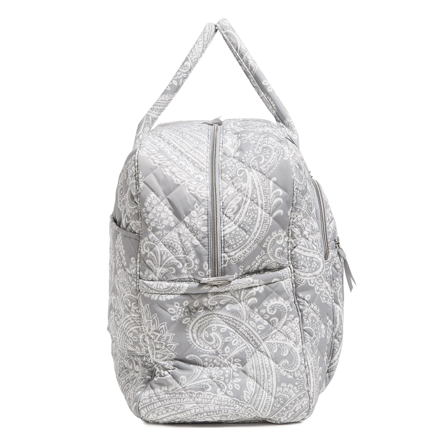 Vera Bradley Women's Performance Twill Grand Weekender Travel Bag - Lightweight Carry-On Luggage with Spacious Interior, Cloud Gray Paisley Design | Perfect for Weekend Getaways, Business Trips & Airplane Travel