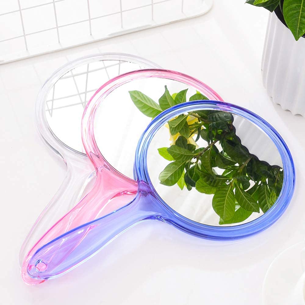 TOPYHL Double-Sided 3X 1X Magnifying Makeup Mirror - Large Travel Handheld Cosmetic Mirror with Acrylic Clear Finish, Round Purple Mirror for Makeup Application, Grooming & Travel Beauty Essentials