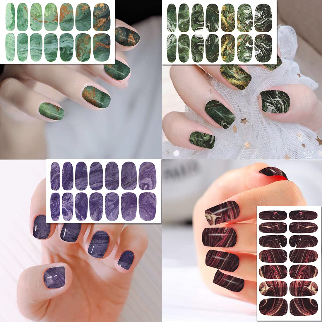 30 Sheets Gradient Color Marbled Nail Polish Strips - Self-Adhesive Press On Nail Stickers with Nail File - Full Nail Wraps for Women - Perfect for Nail Art, Parties, Weddings & Daily Manicures