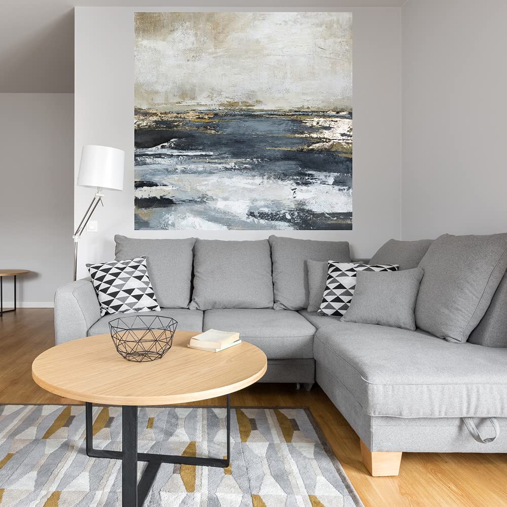 Blue Bay Fine Art Canvas Wall Decor by Artist Design Fabrikken - 32x32 Inch Modern Abstract Painting for Living Room, Bedroom, Office - Ready to Hang Canvas Art for Home & Commercial Spaces