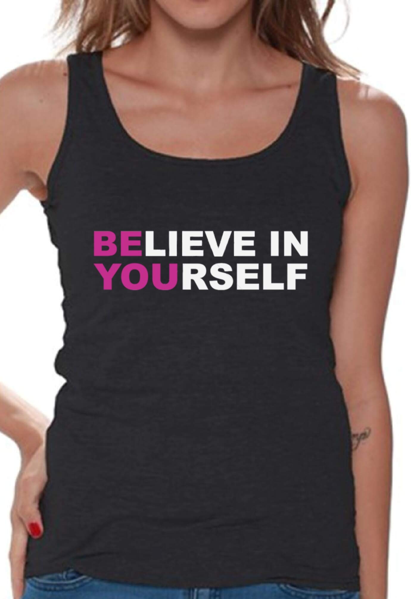 Believe in Yourself Women's Fitness Tank Top - Neon Workout Shirt for Gym, Running & Yoga - Motivational Athletic Apparel