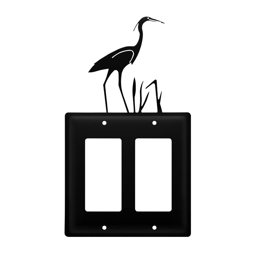 Rustic Wrought Iron Heron Double GFCI Outlet Cover - Weatherproof Electrical Outlet Protector for Outdoor & Indoor Use - Perfect for Patio, Garden, and Home Decor