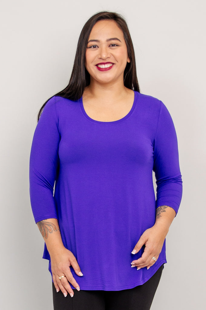 Jazz 3/4 Sleeve Women's Tops - Soft Bamboo Fabric in Violet Purple - Perfect for Yoga, Dance & Casual Wear