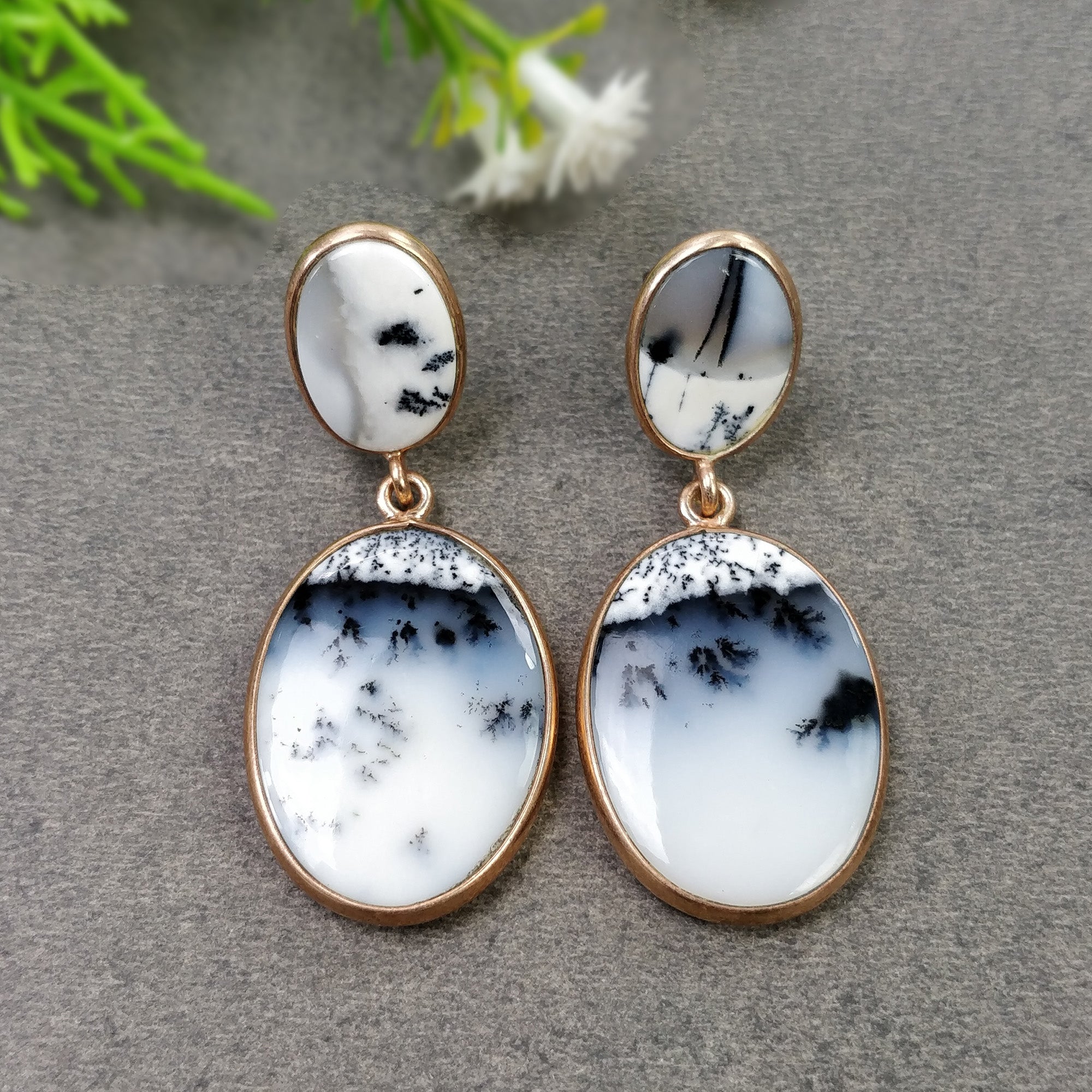 Botswana Agate Gemstone Earrings - 13.44g Natural 925 Sterling Silver Rose Gold Plated Oval Bezel Set Push Back Stud Earrings for Women | Elegant Jewelry Gift for Birthday, Anniversary & Special Occasions