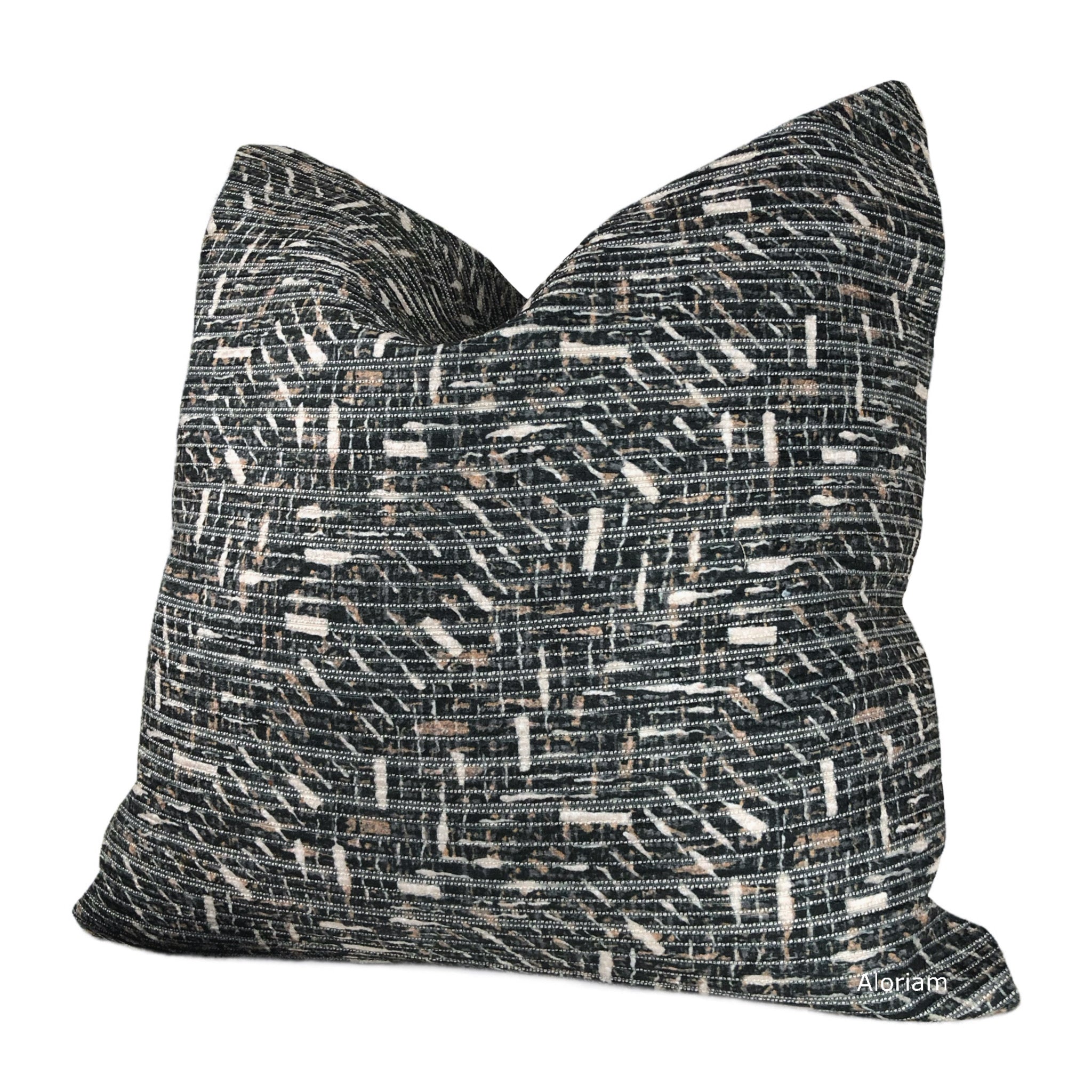 Edwin Black, Brown & White Crosshatch Chenille Texture Pillow Cover - Soft Decorative Throw Pillow Case for Sofa, Bed & Home Decor