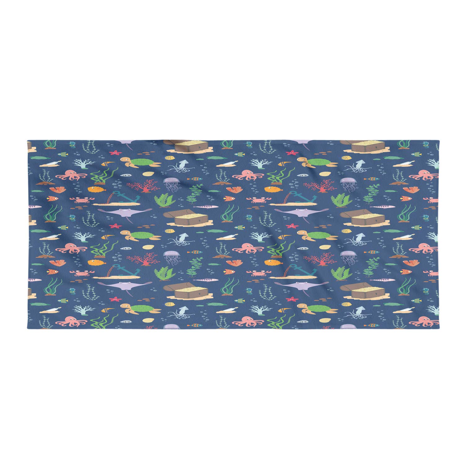 Ambesonne Aqua Jellyfish Beach Towel - Quick Dry Soft Microfiber, Ultra Compact for Camping, Sports, Yoga & Hiking | Underwater Sea Life Design with Jellyfish & Bubbles in Night Blue Multicolor | Perfect for Beach, Pool, Gym & Outdoor Adventures