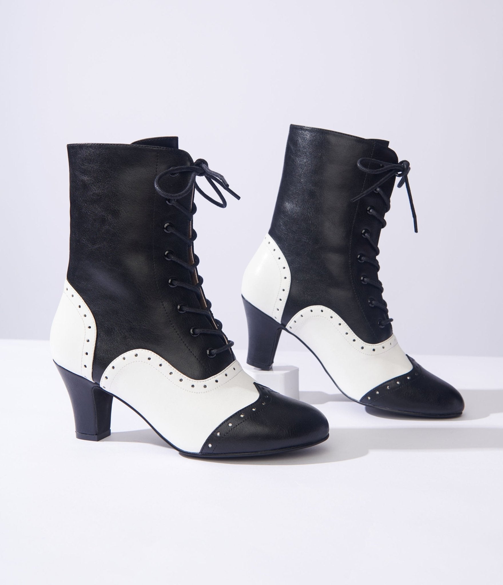 Unique Vintage Black & White Victorian Boots - Gothic Steampunk Ankle Boots for Women | Perfect for Cosplay, Halloween & Retro Fashion Outfits