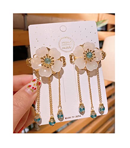 Suandsu 2 Pcs Floral Tassel Hair Clips - Duckbill Hairpins for Women & Girls | Hair Accessories for Parties, Weddings & Everyday Style