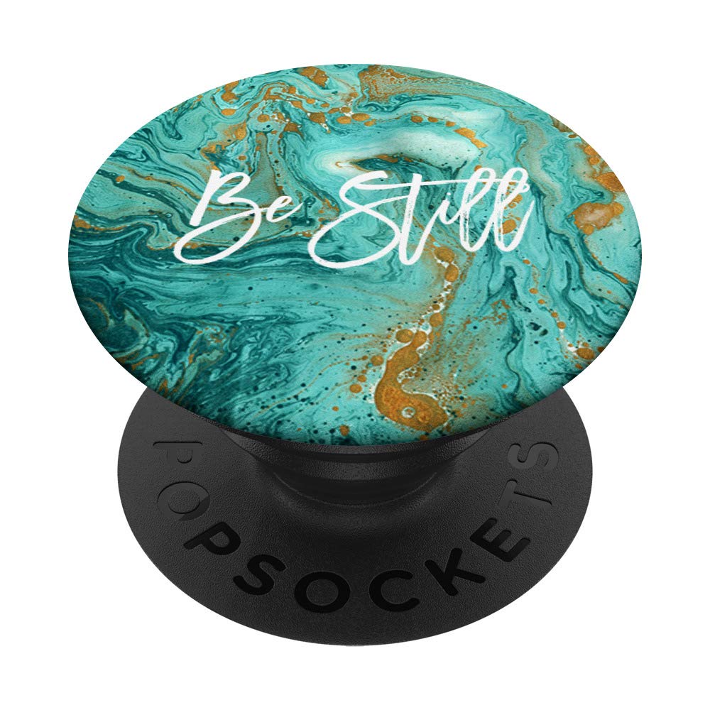 Be Still Turquoise Blue Green Abstract Watercolor Swirl PopSockets PopGrip - Swappable Phone & Tablet Stand with Grip for iPhone, Samsung, iPad | Perfect for Home, Office & Travel Use