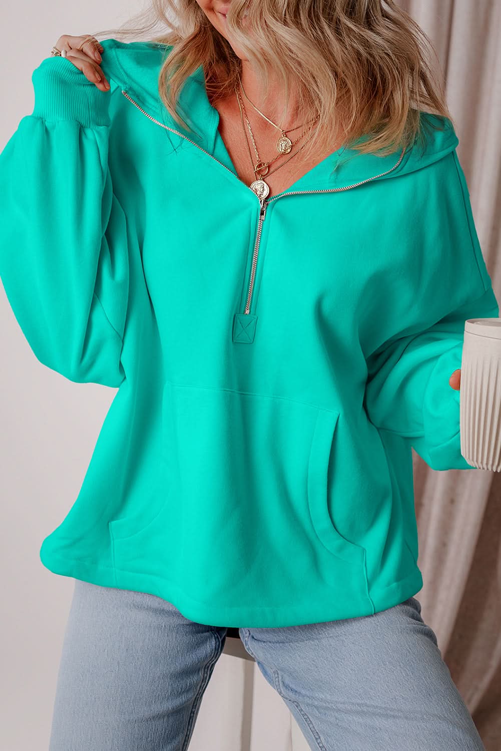 Aruba Blue Fleece Hoodie for Men & Women - Soft & Warm Zip Up Sweatshirt with Pockets - Perfect for Outdoor Activities, Casual Wear & Travel