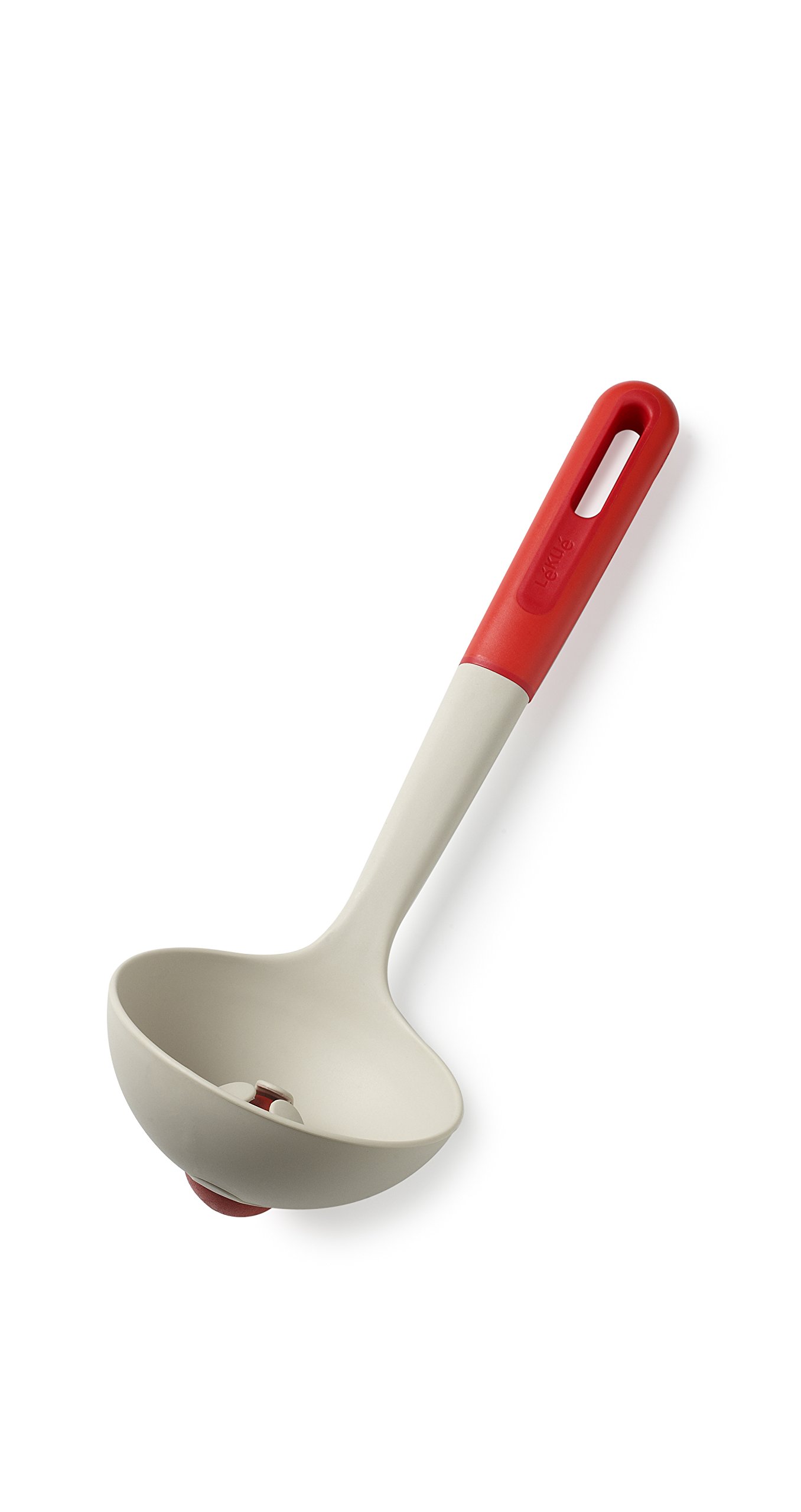 Lekue Sauce Roller Kitchen Ladle - Non-Stick Silicone Cooking Utensil for Baking, Cooking & Serving - Red & White (Perfect for Sauces, Gravies & Cake Decorating)