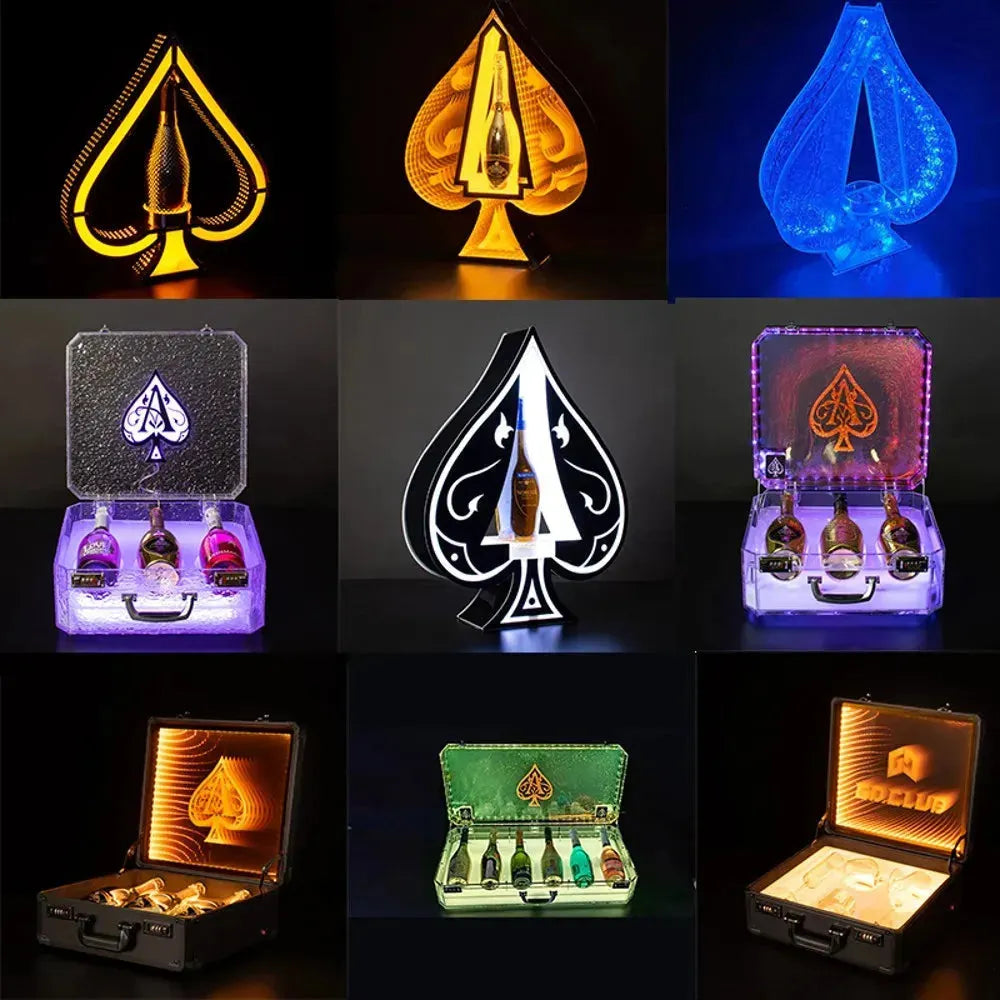 Rechargeable LED Champagne Bottle Display Case - 3 Bottle Capacity for Armand de Brignac & Ace of Spade - Perfect for Nightclubs, VIP Events & Luxury Gift Presentations