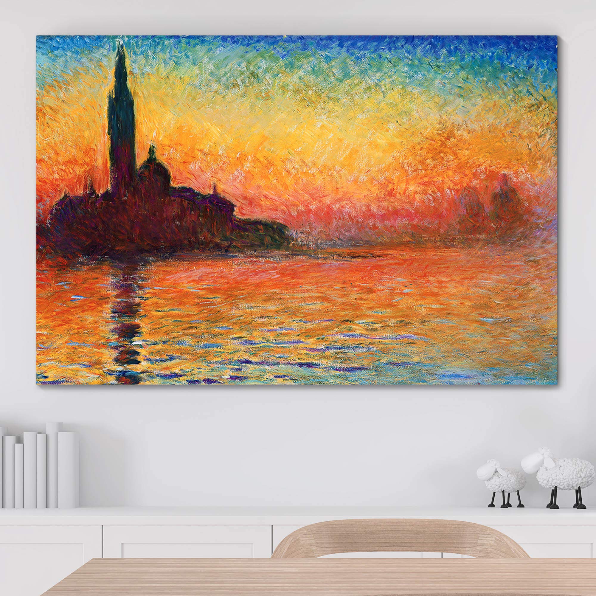 San Giorgio Maggiore at Dusk by Claude Monet - Premium Canvas Wall Art Print - Famous Oil Painting Reproduction - 32x48 Inches - Modern Home & Office Decor