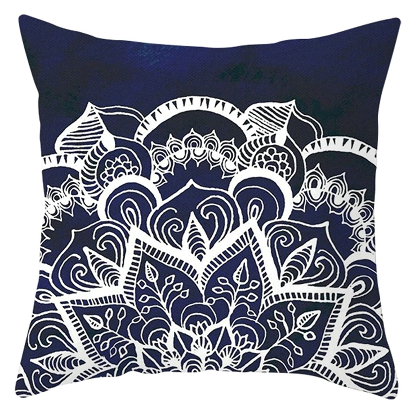 Lieson Kids Throw Pillow Covers - 16x16 Inch (40x40cm) Dark Blue & White Mandala Pattern Polyester Pillow Cases - Perfect for Nursery, Bedroom, and Outdoor Decor