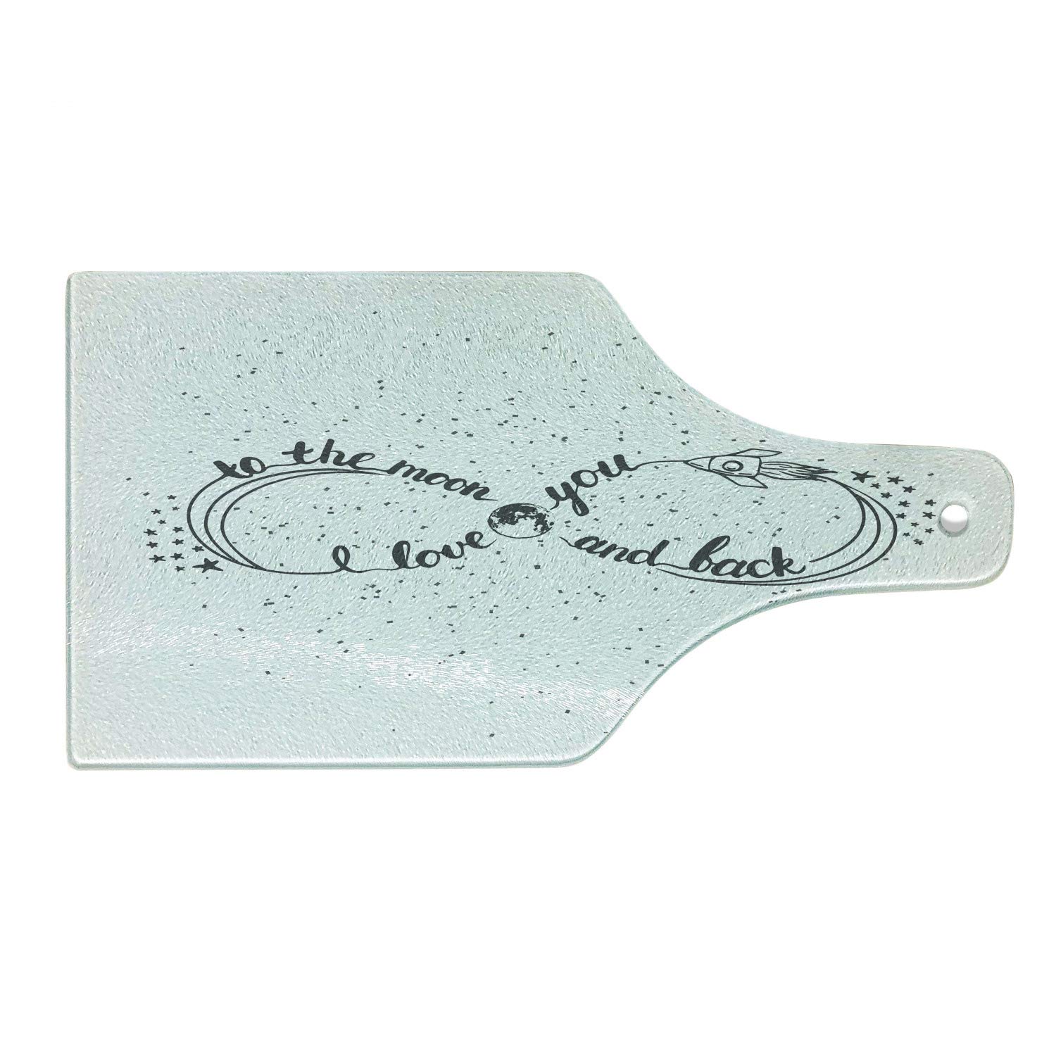 Ambesonne I Love You to the Moon and Back Tempered Glass Cutting Board - Wine Bottle Shape with Stars & Moon Print - White & Charcoal Grey - Durable Kitchen Serving Board for Cheese, Charcuterie & Wine Pairing - Perfect for Romantic Dinners & Gift Giving