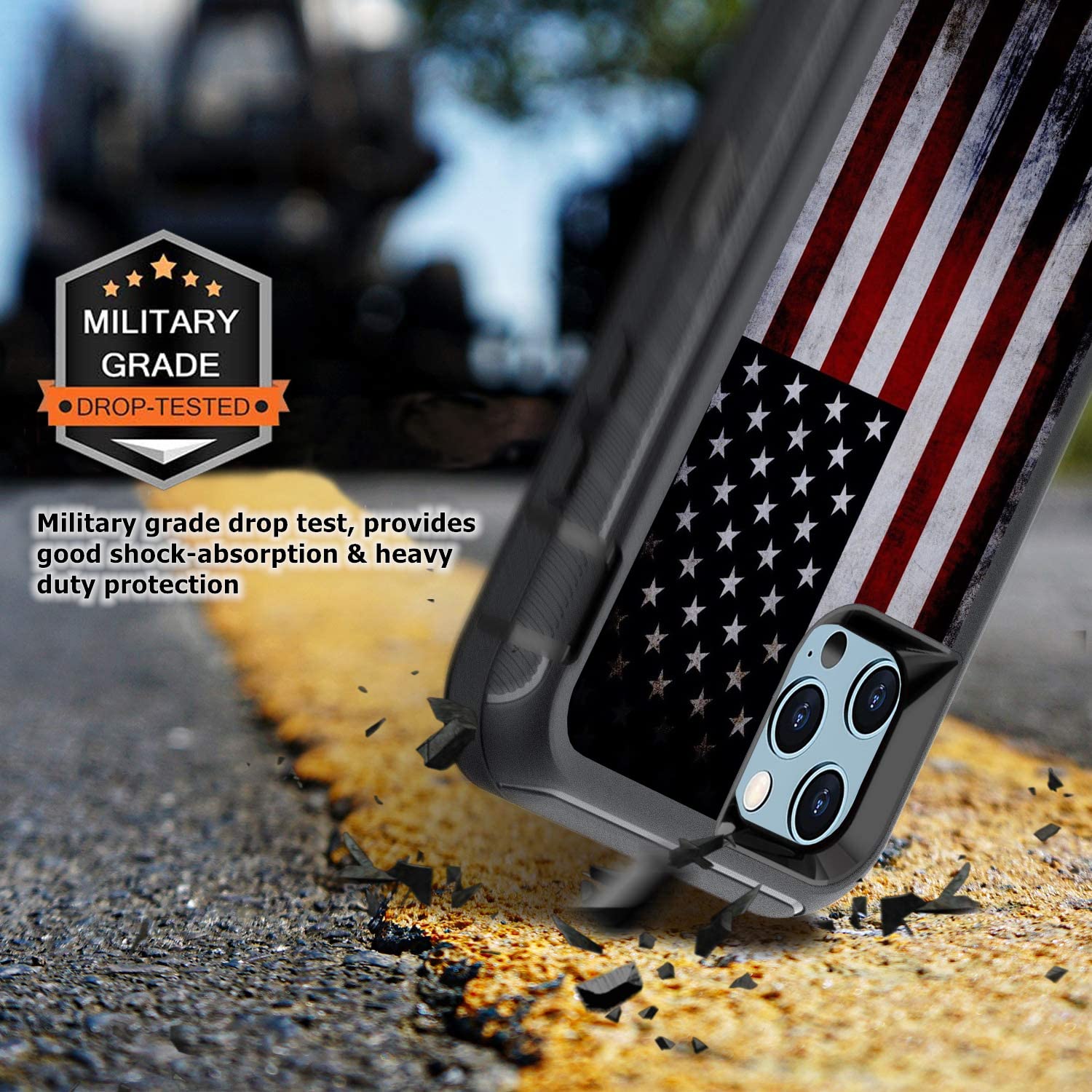 Shockproof iPhone 13 Pro Max Case with Screen Protector | Heavy Duty Protective Cover for Men & Boys | Patriotic Old American Flag Design | 6.7 Inch | Perfect for Outdoor Activities, Travel & Daily Protection