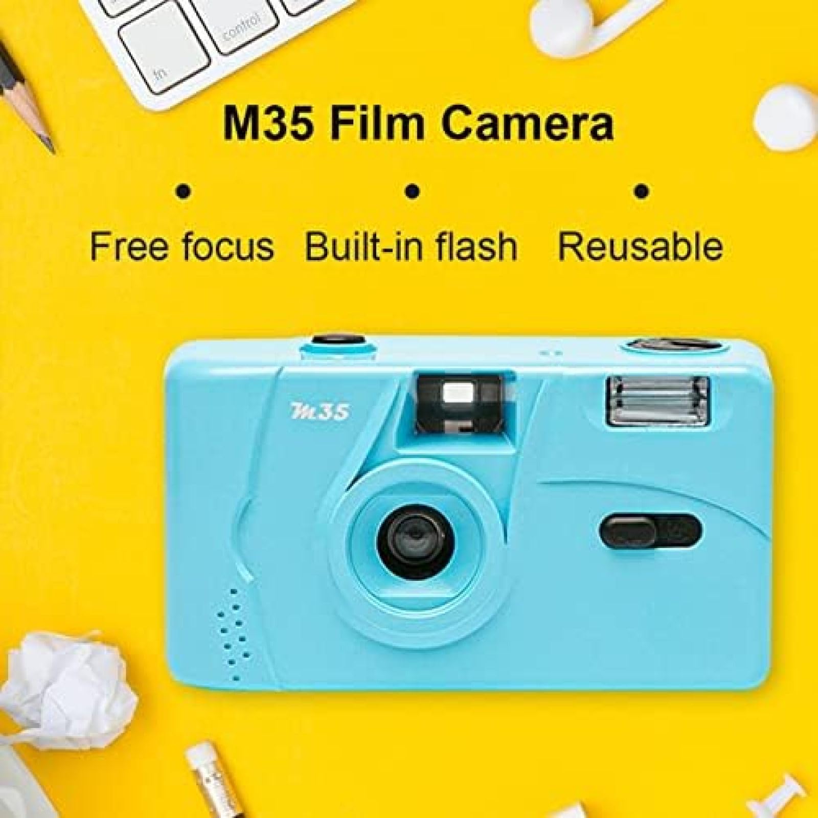 Retro 35mm Disposable Film Camera - Vintage One-Time Use Manual Optical Camera with Flash | Perfect for Parties, Travel & Kids Gifts (Yellow)