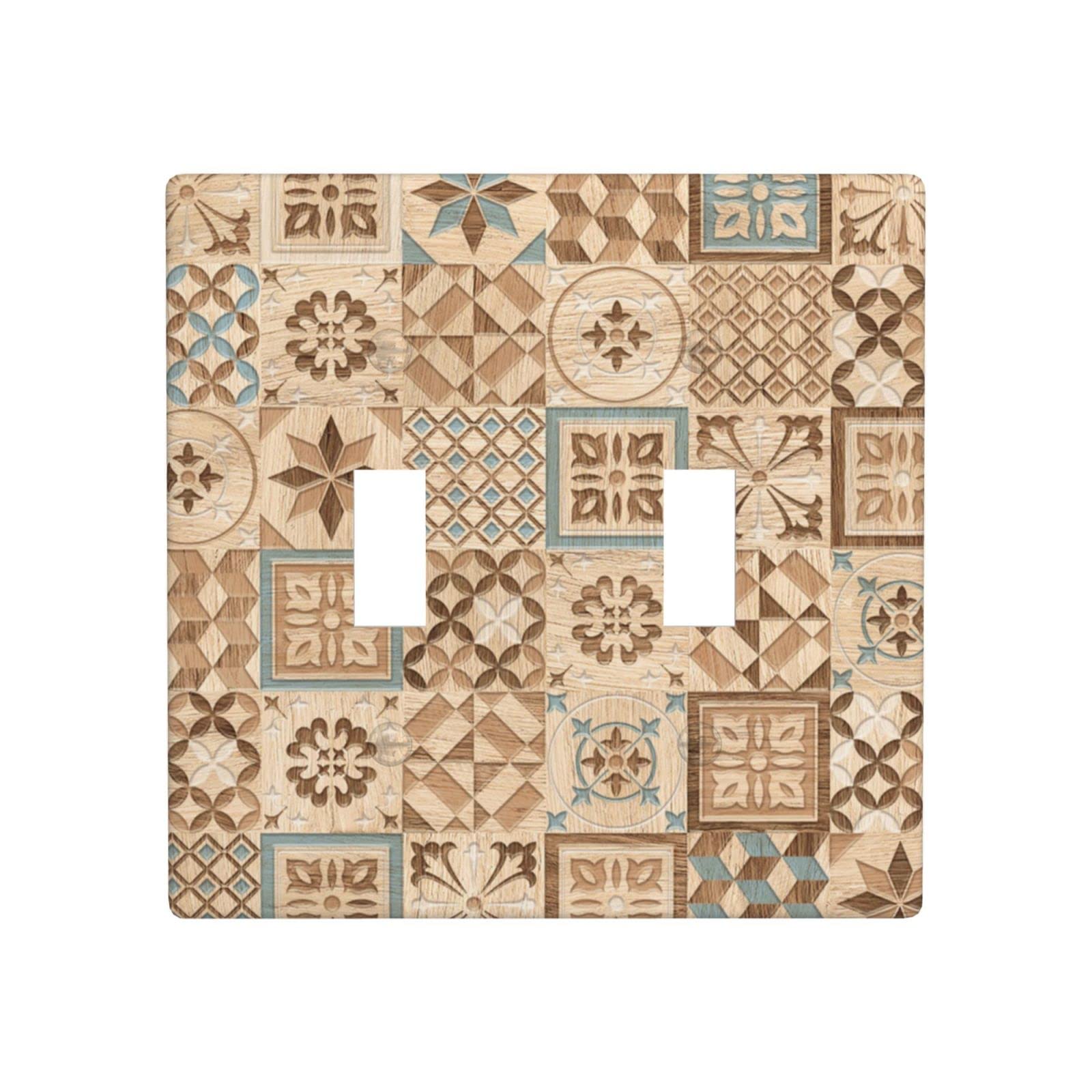 Nautical Wood Grain Double Toggle Light Switch Cover - 2 Gang Decorative Wall Plate, Standard Size Outlet Cover for Kitchen, Bathroom & Living Room - Rustic Home Decor Accessory & Art Faceplate
