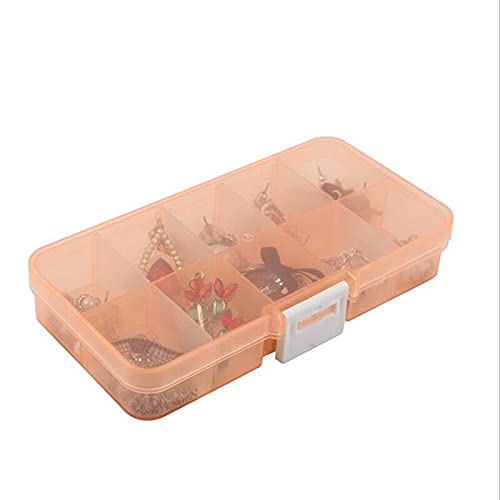 10-Slot Colorful Portable Jewelry Organizer Box - Plastic Storage Case for Rings, Beads, Electronic Parts & Small Tools | Compact Display & Travel Jewelry Case | Perfect for DIY Crafts, Workshop Organization & Gift Packaging (Orange)