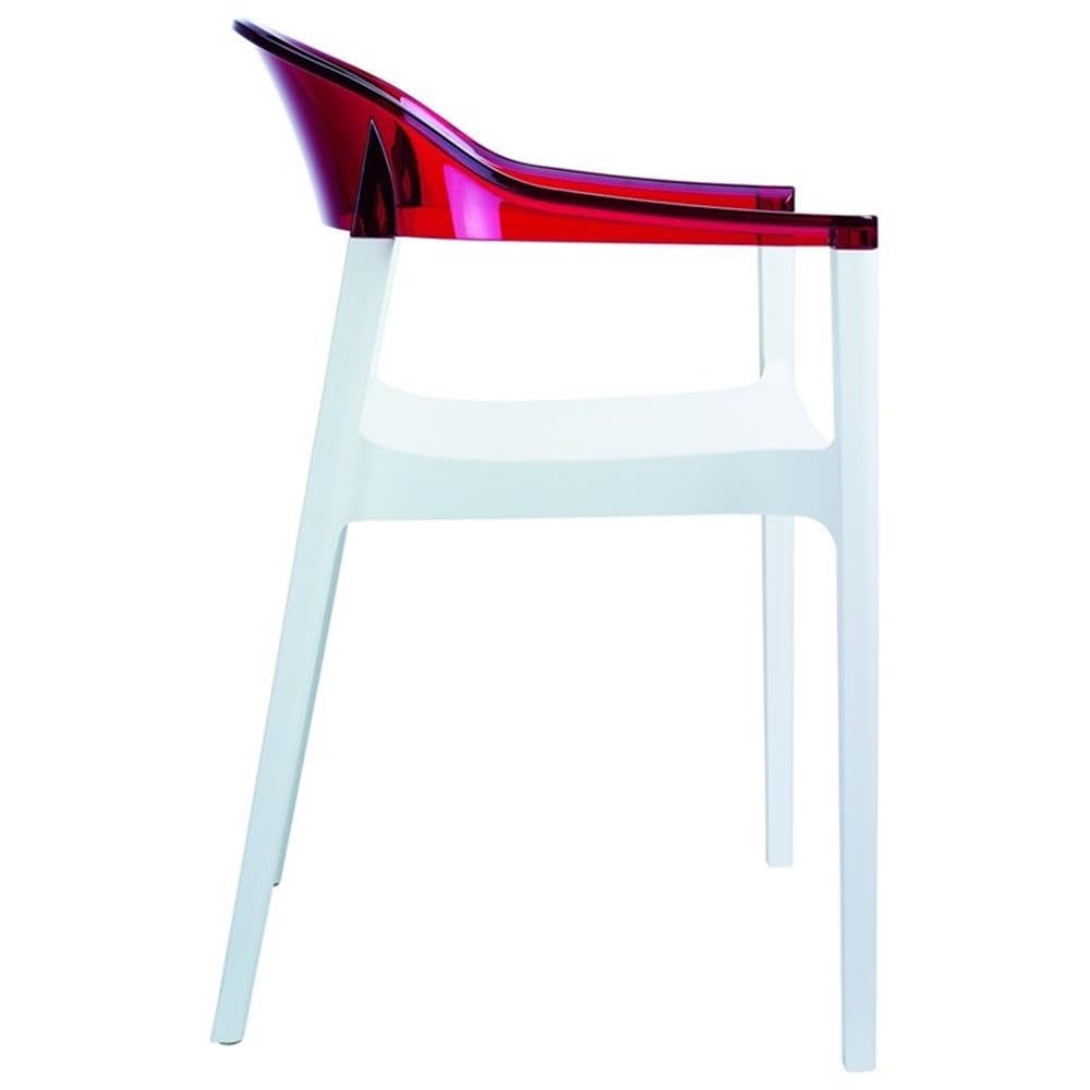 Modern Dining Chairs Set of 2 - White Seat & Transparent Red Back - Mid-Century Style Accent Chairs for Kitchen, Dining Room, or Office - Comfortable & Stylish Home Decor