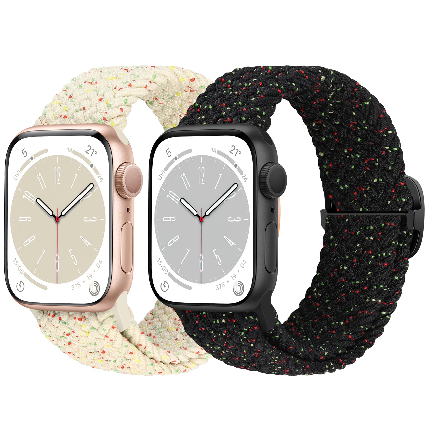 Braided Stretchable Watch Band Compatible with Apple Watch 38mm 40mm 41mm 42mm 44mm 45mm 49mm - Adjustable Solo Loop Elastic Sport Wristband for Women & Men - Fits iWatch Series 8/7/6/5/4/3/2/1/SE/Ultra - Perfect for Workouts, Running & Everyday Wear