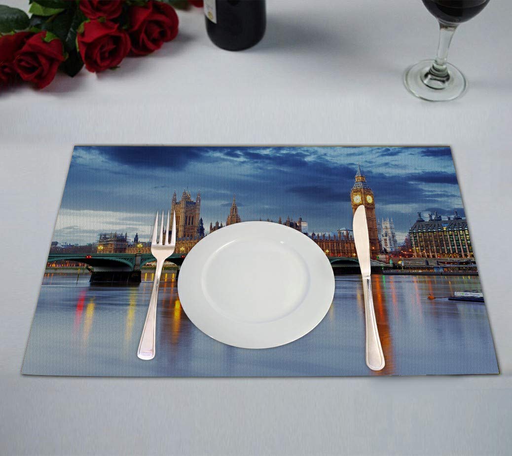 ECZJNT London Big Ben & Houses of Parliament UK Placemat Set - 12x18 Inch Table Mats (Set of 2) - Perfect for British-Themed Dining, Tea Parties & Home Decor