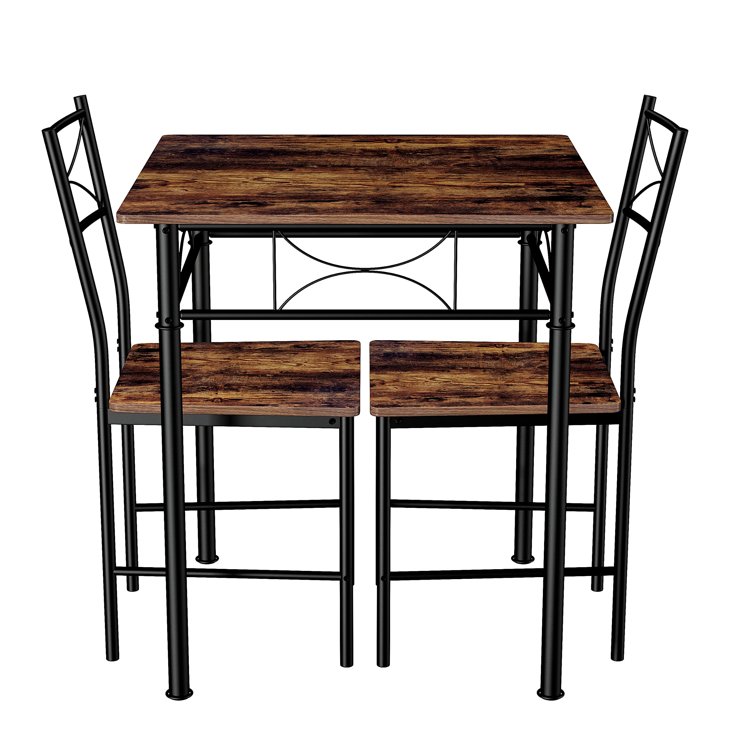 JOIN IRON 3-Piece Kitchen Dining Table Set for Small Spaces - Compact Square Iron & Wood Table with 2 Matching Chairs | Perfect for Apartments, Breakfast Nooks & Cozy Dining Areas
