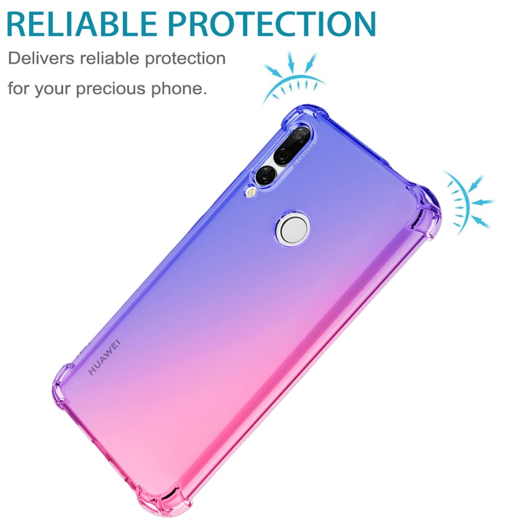 Huawei Y9 Prime 2019 Case with Tempered Glass Screen Protector - Cute Clear Gradient Slim Shockproof TPU Back Cover for Honor 9X/P Smart Z STK-LX1 (Blue/Pink) | Perfect for Daily Protection & Style Enhancement