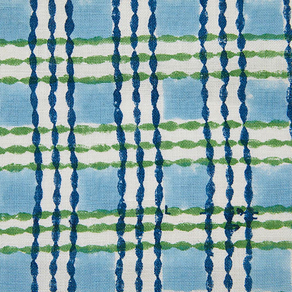 Trellis Block Printed Fabric - Linen Cotton Blend in Grass & Sky Colors - Perfect for DIY Crafts, Home Decor, and Upholstery Projects