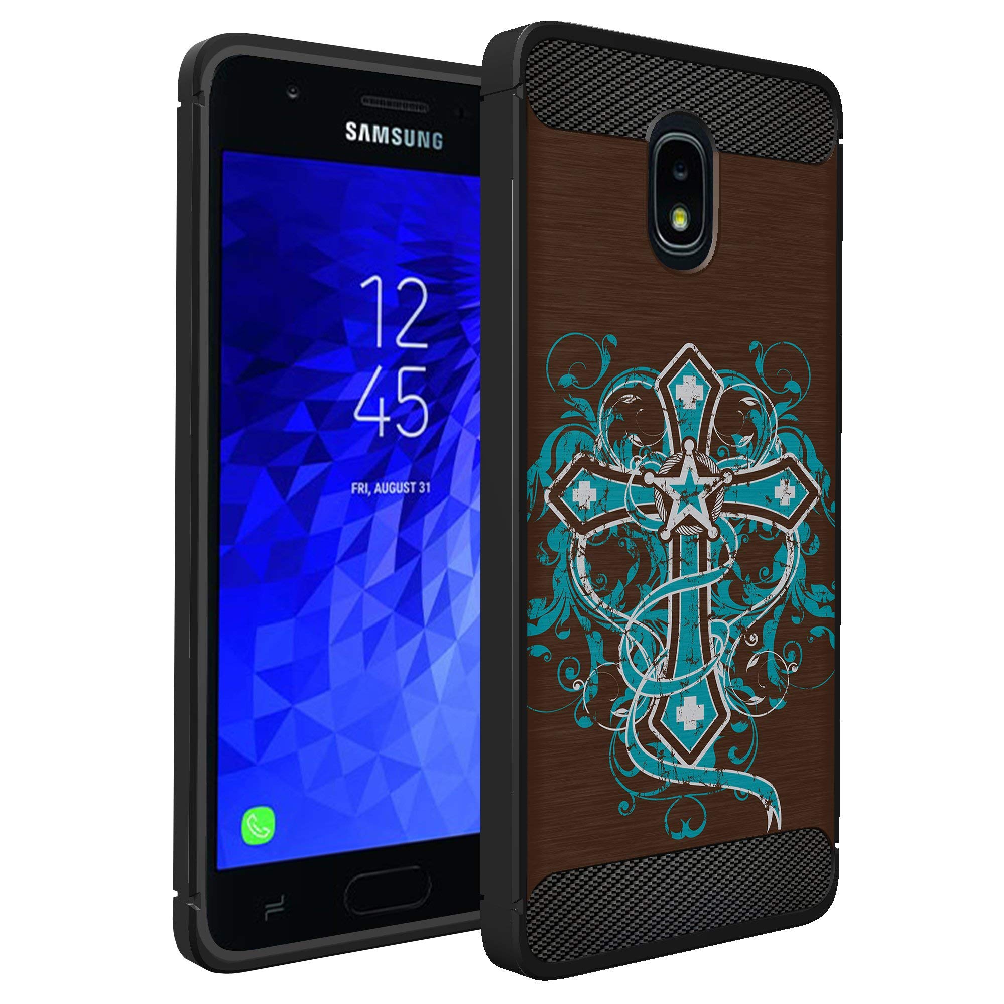 Premium Slim Black TPU Case for Samsung J3 (2018)/J3 Star/J3 Achieve/Express Prime 3/J3 Orbit/Amp Prime 3 - Shockproof Flexible Protective Phone Cover with Western Cross Design | Perfect for Everyday Use, Travel & Outdoor Activities