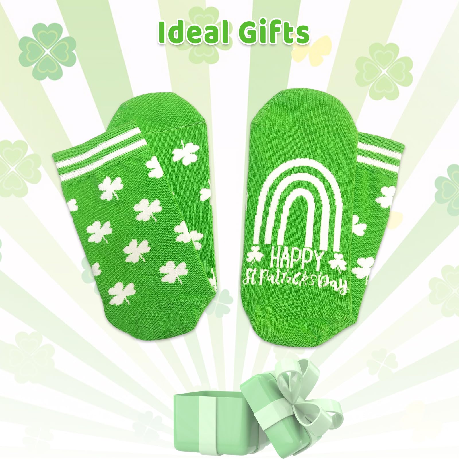 2 Pairs St. Patrick's Day Shamrock Socks - Green & White Striped Mid-Calf Irish-Themed Novelty Crew Socks for Men & Women - Perfect for Irish Festivals, Parades & Holiday Gifts