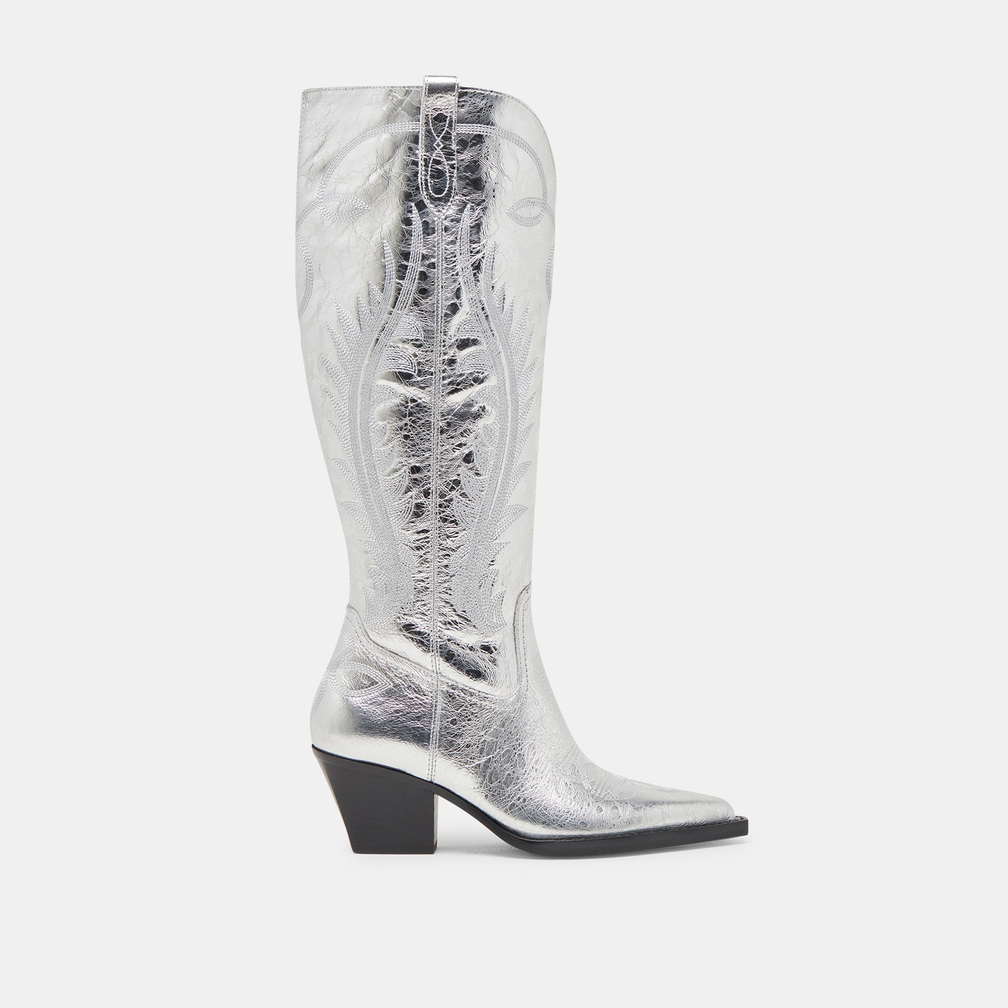 RYATT Wide Calf Boots for Women - Silver Distressed Leather Ankle Boots - Comfortable & Stylish for Fall, Winter & Casual Outfits
