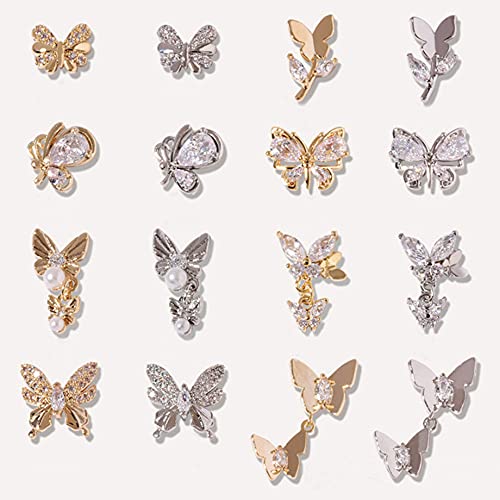 3D Butterfly Nail Art Charms - Handmade Kawaii Nail Decorations with Diamond & Bowknot (16 Pcs) - Perfect for Nail Art, DIY Manicures, and Special Occasions