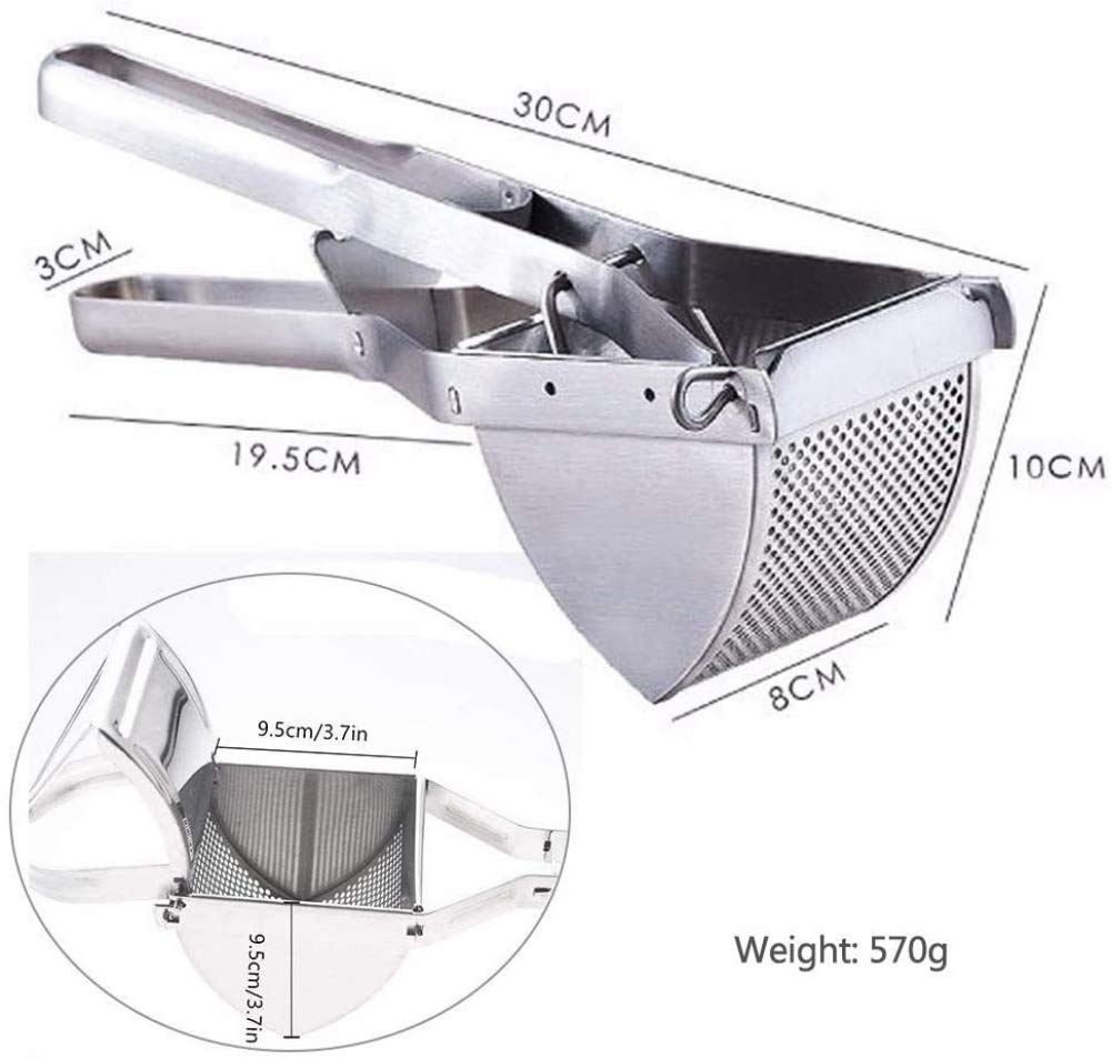 Premium Stainless Steel Potato Ricer & Masher - Heavy Duty Food Strainer for Creamy Mashed Potatoes, Purees, Baby Food & Juicing - Ideal for Kitchen, Restaurant & Meal Prep (Silver)