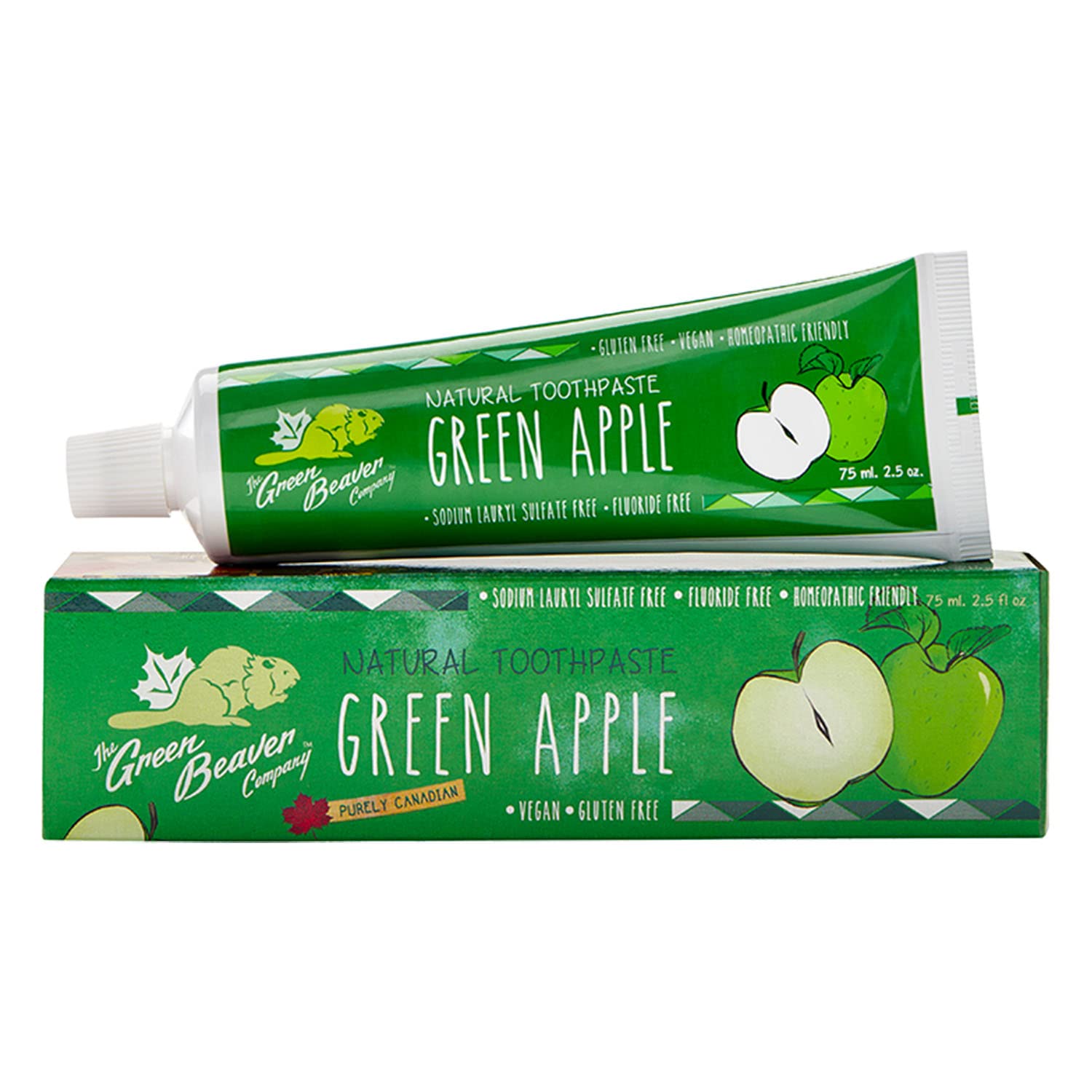 GREEN BEAVER Natural Green Apple Toothpaste - 75ml | Fluoride-Free, Vegan & Organic | Fresh Breath for Kids & Adults | Perfect for Home & Travel