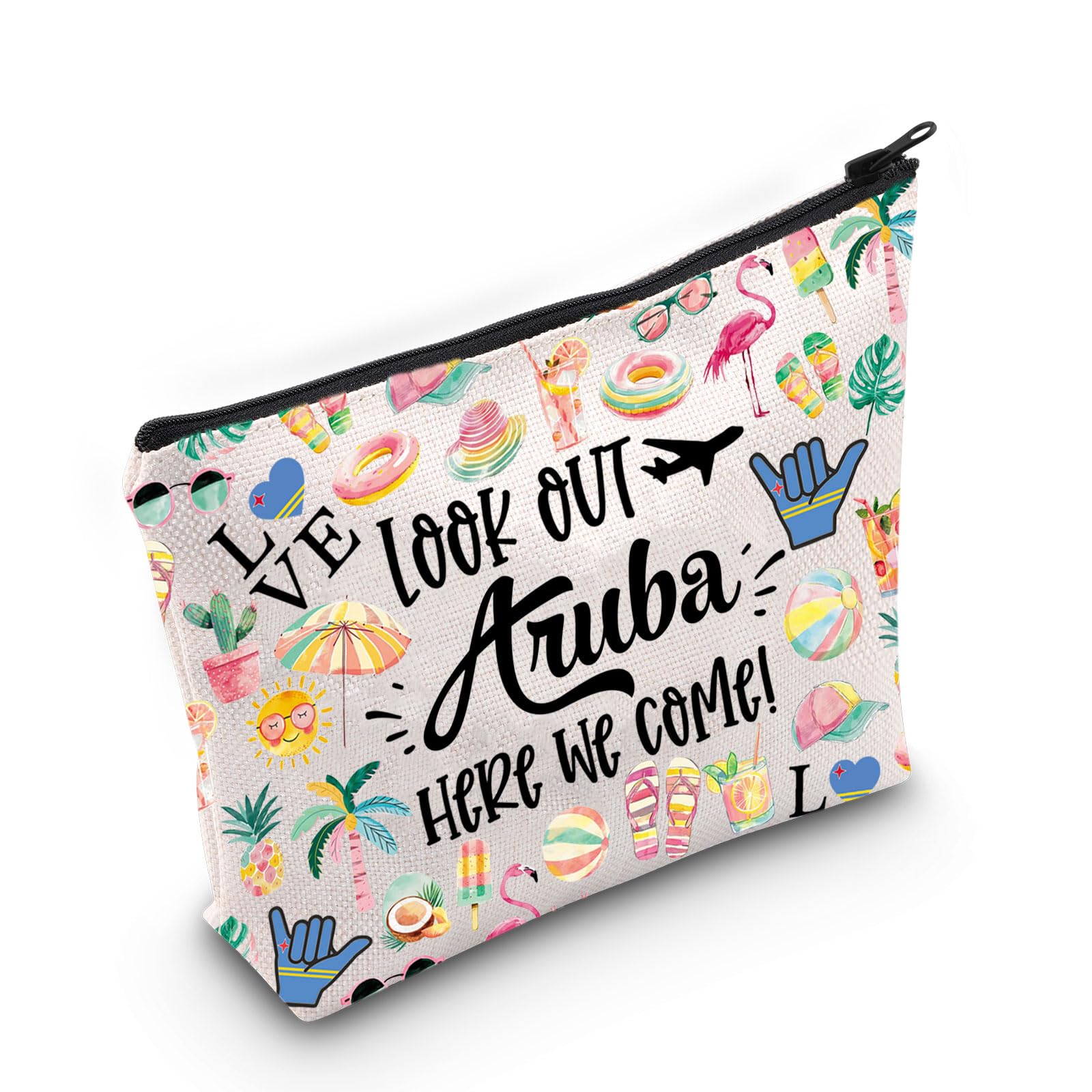 JNIAP Aruba Makeup Bag - Waterproof Travel Toiletry Bag for Women, Perfect Aruba Trip Gifts & Vacation Souvenirs (Look Out Aruba Design) - Ideal for Beach Getaways, Cruise Essentials & Cosmetic Organization