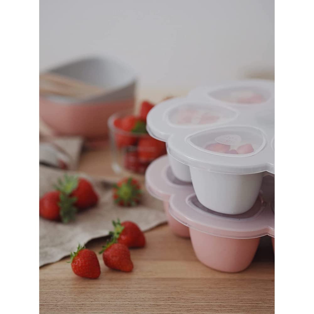 Beaba Silicone Baby Food Storage Container - 6-Portion Freezer Tray with Airtight Lid for Purees (150ml Each) | Microwave, Oven & Dishwasher Safe | Perfect for Homemade Vegetable & Fruit Purees, Breast Milk Storage & Meal Prep - Pink