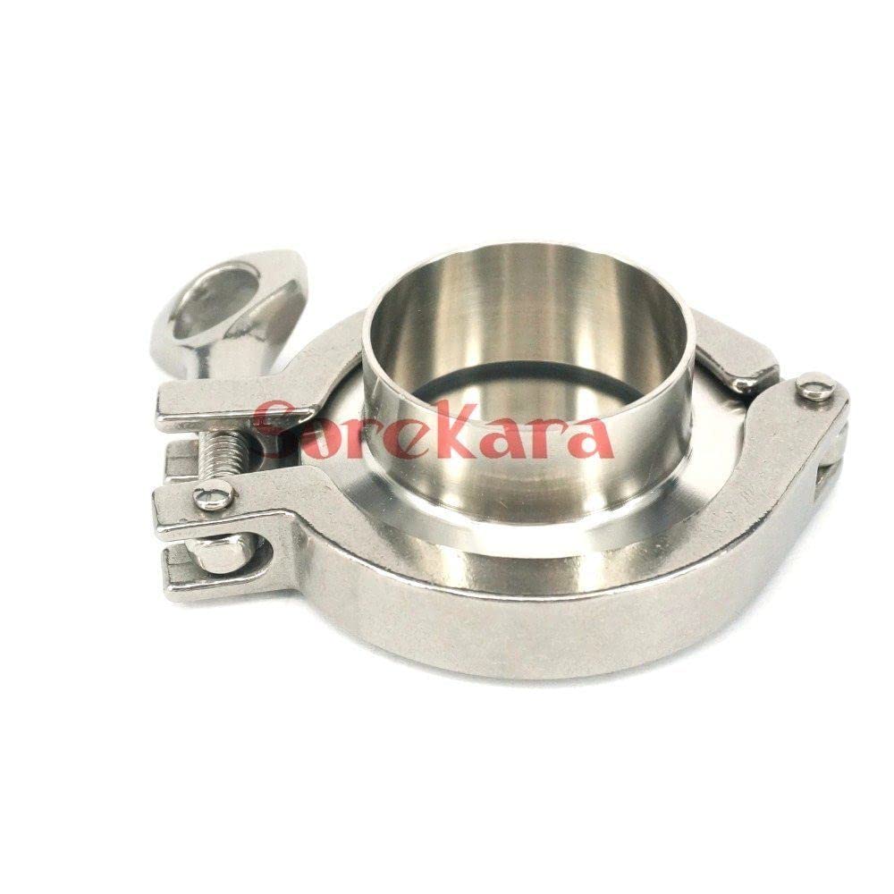 45mm Sanitary Tri Clamp Weld Ferrule Set with Tri Clamp, Silicone Gasket & 304 Stainless Steel End Cap - Perfect for Brewing, Dairy, and Pharmaceutical Applications
