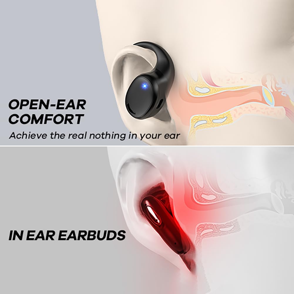 Open Ear Bluetooth Headphones - True Wireless Air Conduction Earbuds with Ear Hooks, Sweatproof & 60H Playtime for Running, Workout, Gym, Cycling & Outdoor Sports (Black)