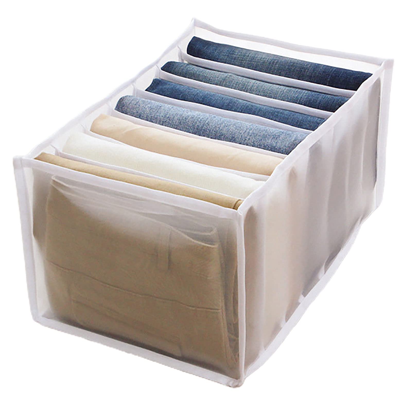 Multi-Compartment Clothes Organizer Box for Jeans, Socks & Underwear - Drawer Divider Storage Solution for Closet - Perfect Valentine's Day, Mother's Day, Christmas & Birthday Gift (White) - Ideal for Bedroom, Dorm & Travel Organization