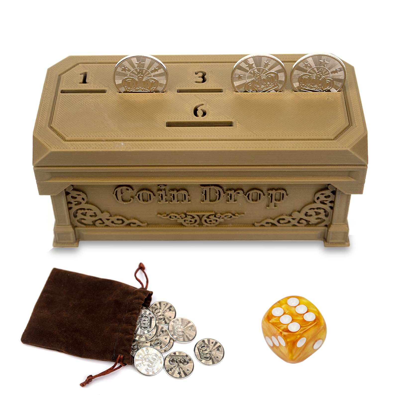 Coin Drop Game - Classic Board Game with 30 Metal Coins, Fancy Gift Box, Dice & Instructions | Fun Family Party Game for Kids & Adults | Perfect for Birthday Parties, Game Nights & Classroom Activities