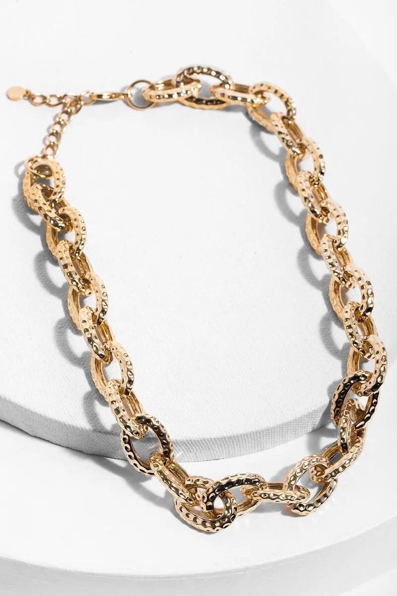 Hammered Gold Chain Necklace for Women - 14K Gold Plated Chunky Link Necklace - Elegant Layering Jewelry for Everyday Wear, Parties & Gifts