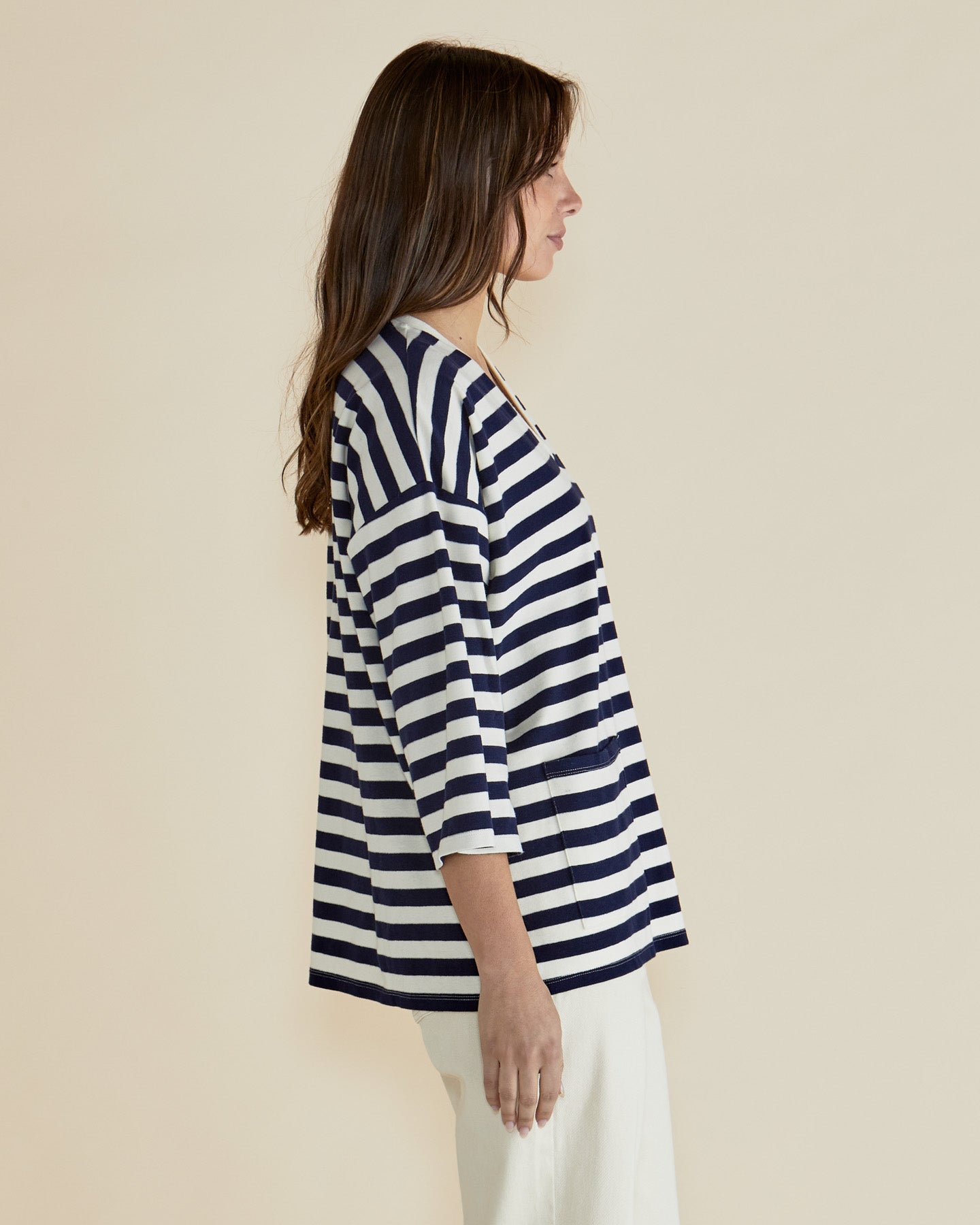 Betty Basics Women's Raven Top - Navy & Cream Striped Casual Shirt for Everyday Wear | Perfect for Work, Outings & Relaxing