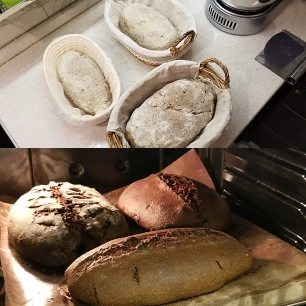 6.7 Inch Oval Bread Proofing Basket Set - Natural Rattan Fermentation Bowl with Linen Liner for Sourdough Baking | Perfect for Professional & Home Bakers (2-Piece Set) | Ideal for Artisan Bread Making, Kitchen Baking Gifts