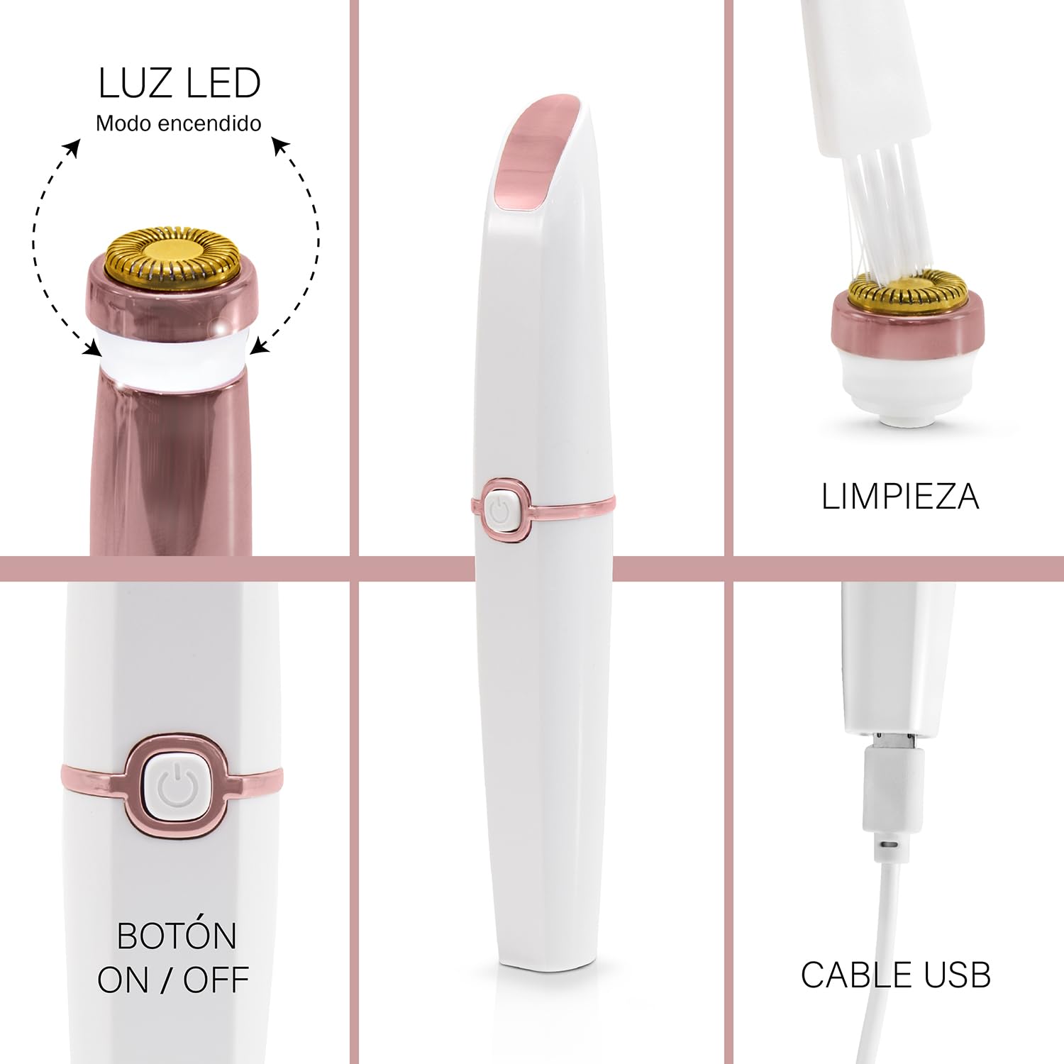 Rechargeable Electric Eyebrow Trimmer with LED Light - Painless Eyebrow & Nose Hair Remover for Women & Men - Waterproof Facial Grooming Kit for Travel, Home & Salon Use - White by ANDROMEDA INC